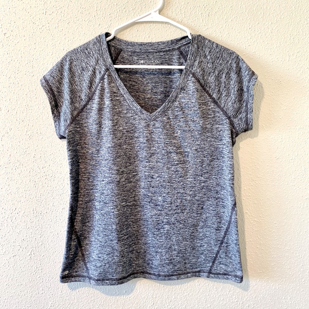Grey Heather V Neck Cap Sleeve Athletic Shirt